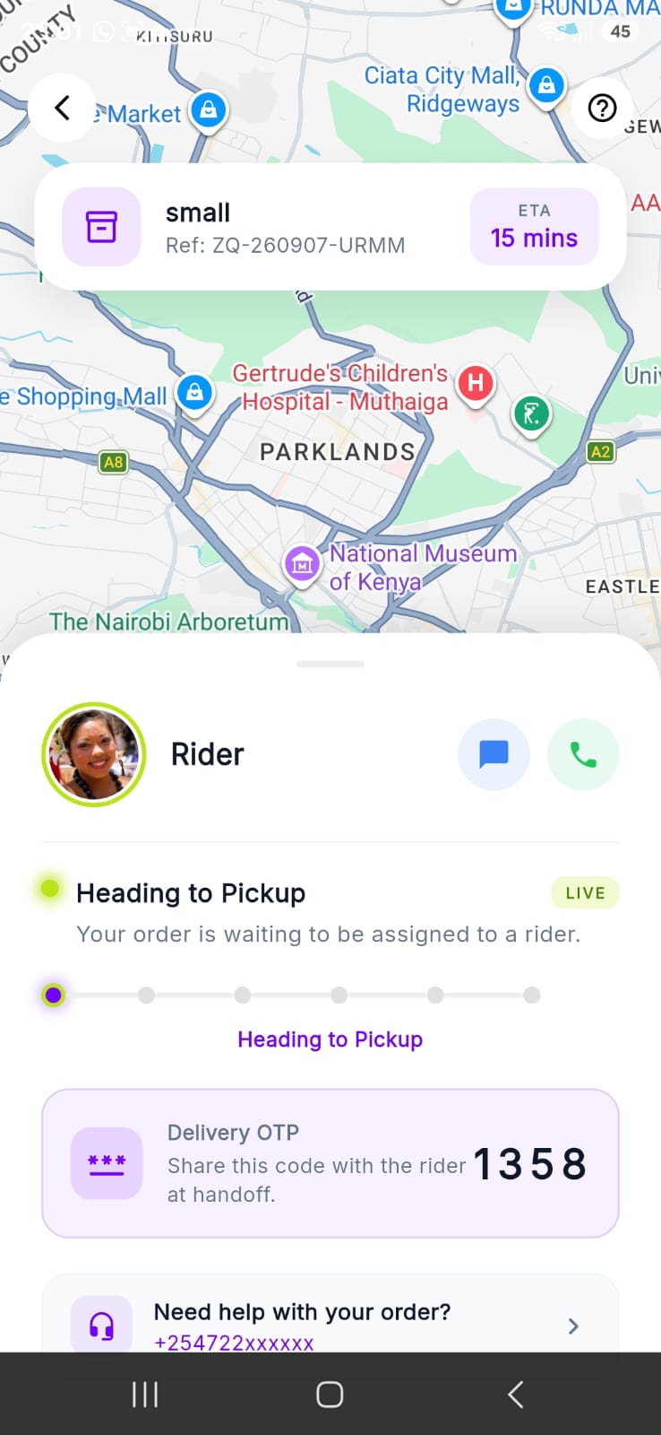 ZipGo live delivery tracking screen